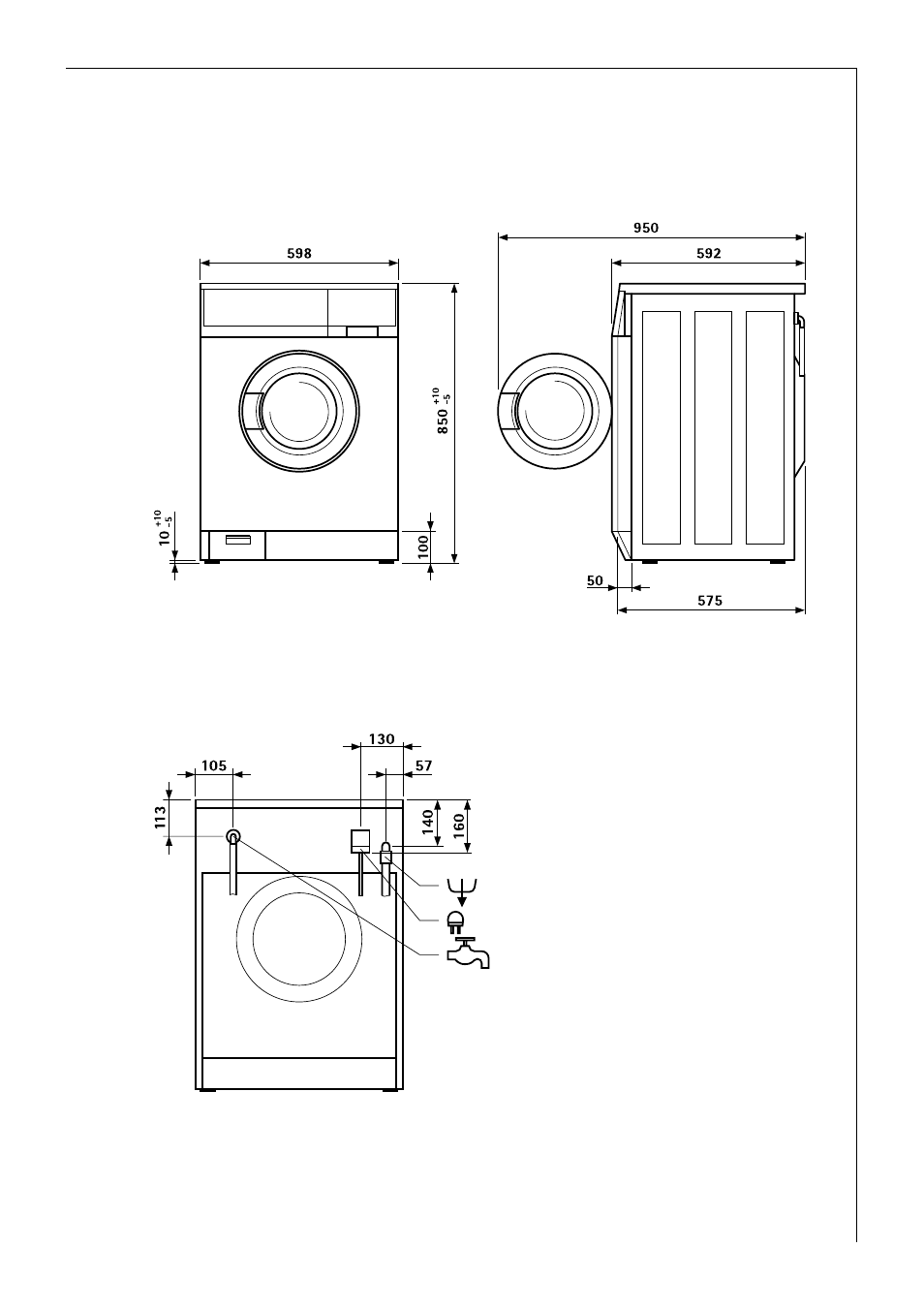 Dimensions of the appliance | AEG LAVAMAT 60300 User Manual | Page 35 / 48