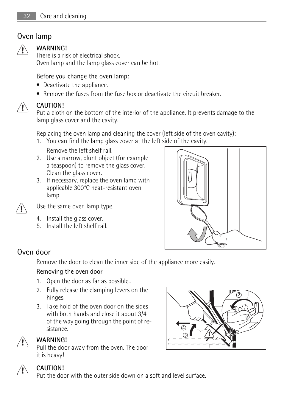 Oven lamp, Oven door | AEG KB7100000 User Manual | Page 32 / 40