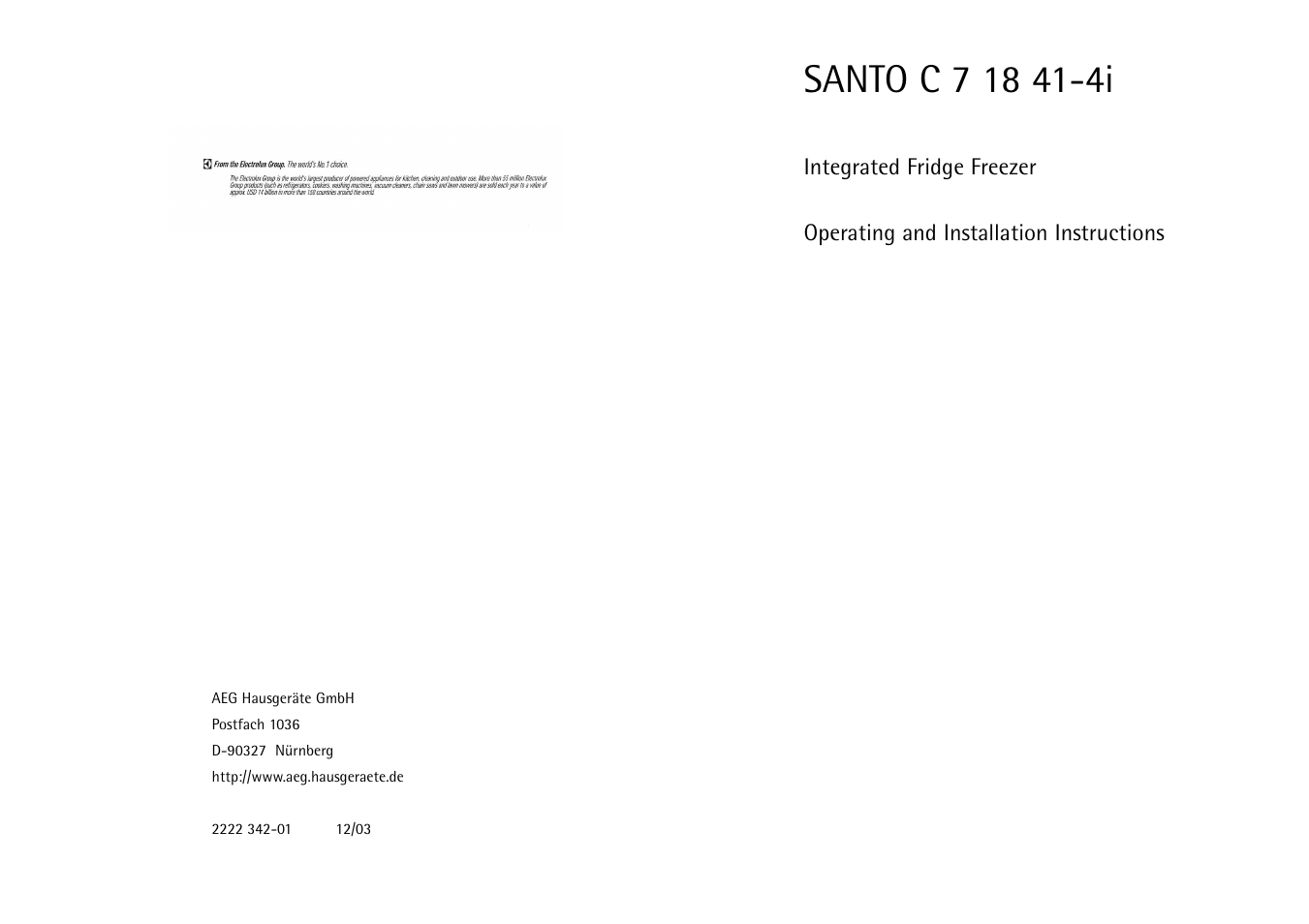 AEG SANTO C 7 18 41-4I User Manual | 14 pages