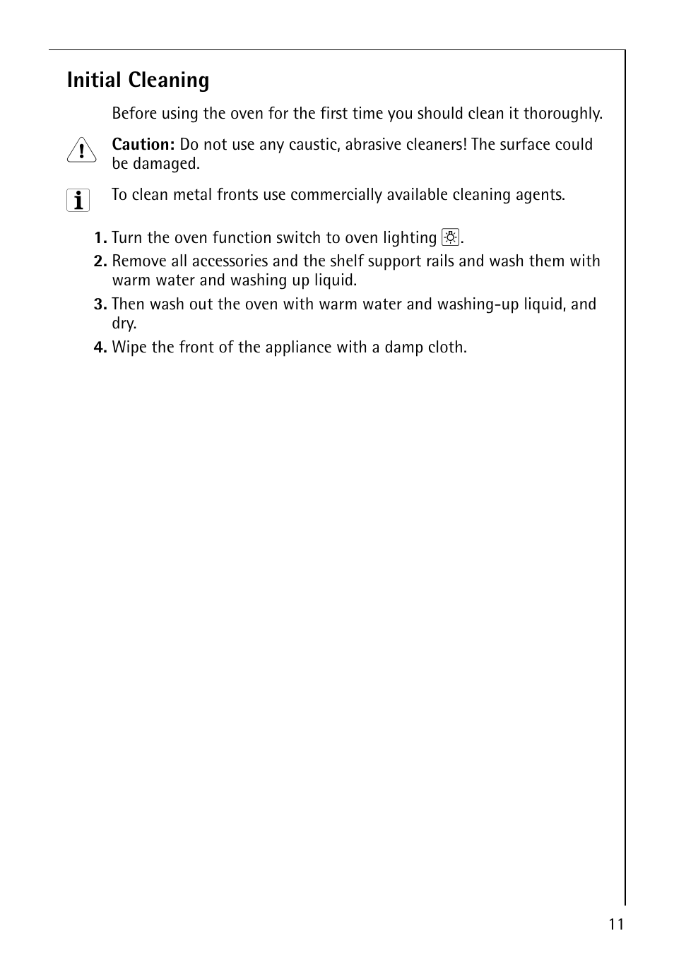 Initial cleaning | AEG COMPETENCE E4130-1 User Manual | Page 11 / 56