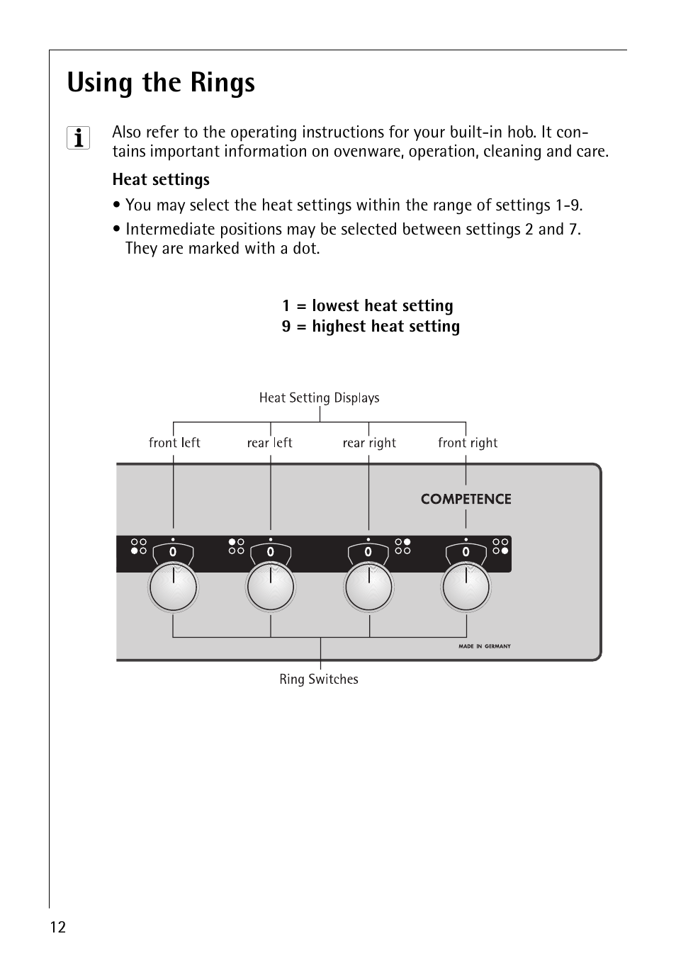 Using the rings | AEG COMPETENCE E4130-1 User Manual | Page 12 / 56