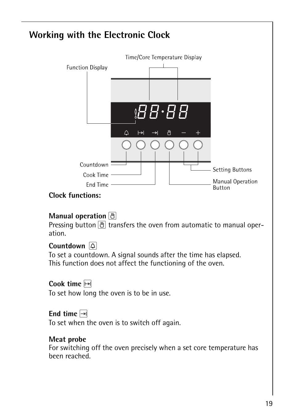 Working with the electronic clock | AEG COMPETENCE E4130-1 User Manual | Page 19 / 56