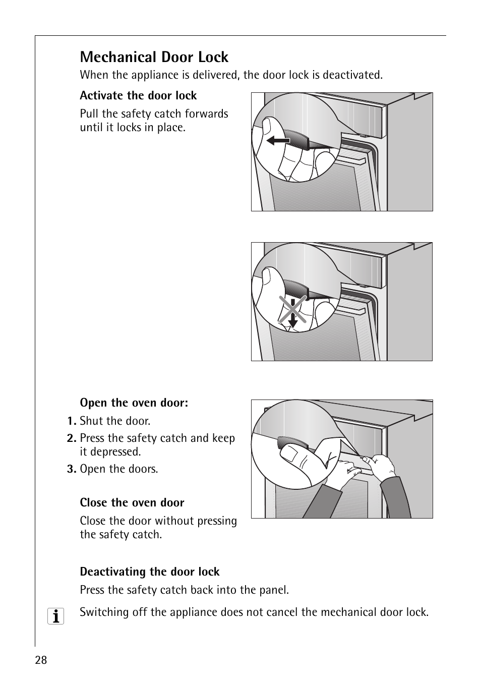 Mechanical door lock | AEG COMPETENCE E4130-1 User Manual | Page 28 / 56