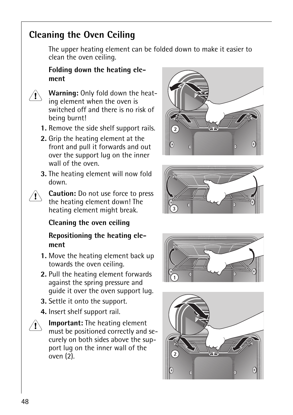 Cleaning the oven ceiling | AEG COMPETENCE E4130-1 User Manual | Page 48 / 56