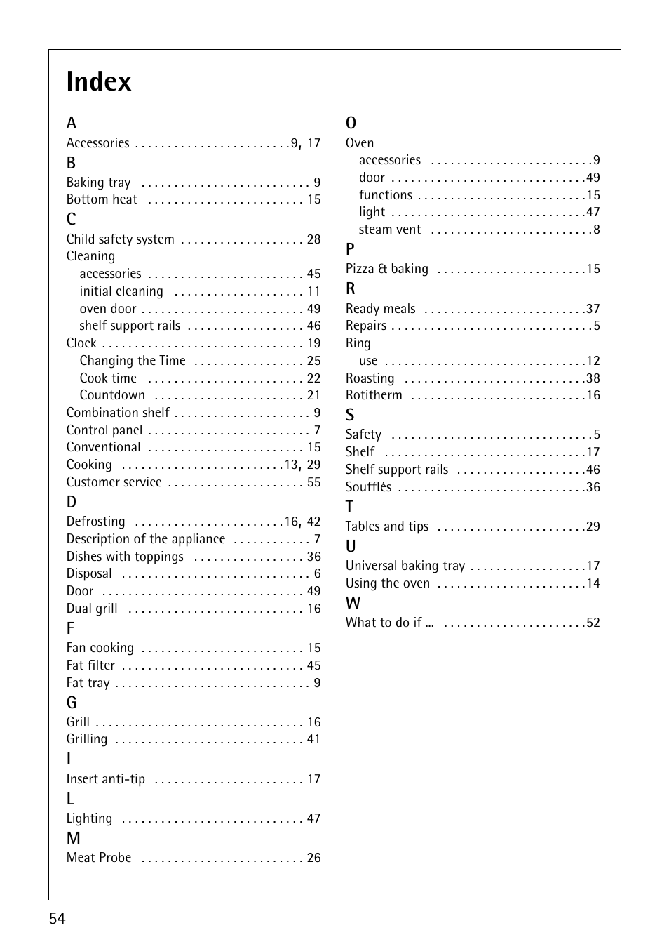 Index | AEG COMPETENCE E4130-1 User Manual | Page 54 / 56