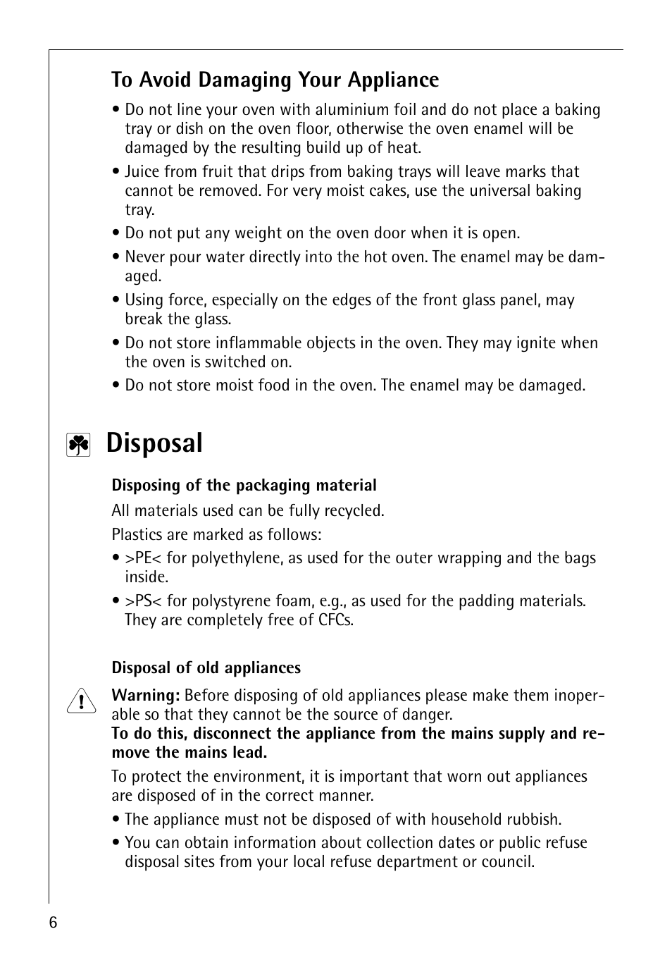 Disposal | AEG COMPETENCE E4130-1 User Manual | Page 6 / 56