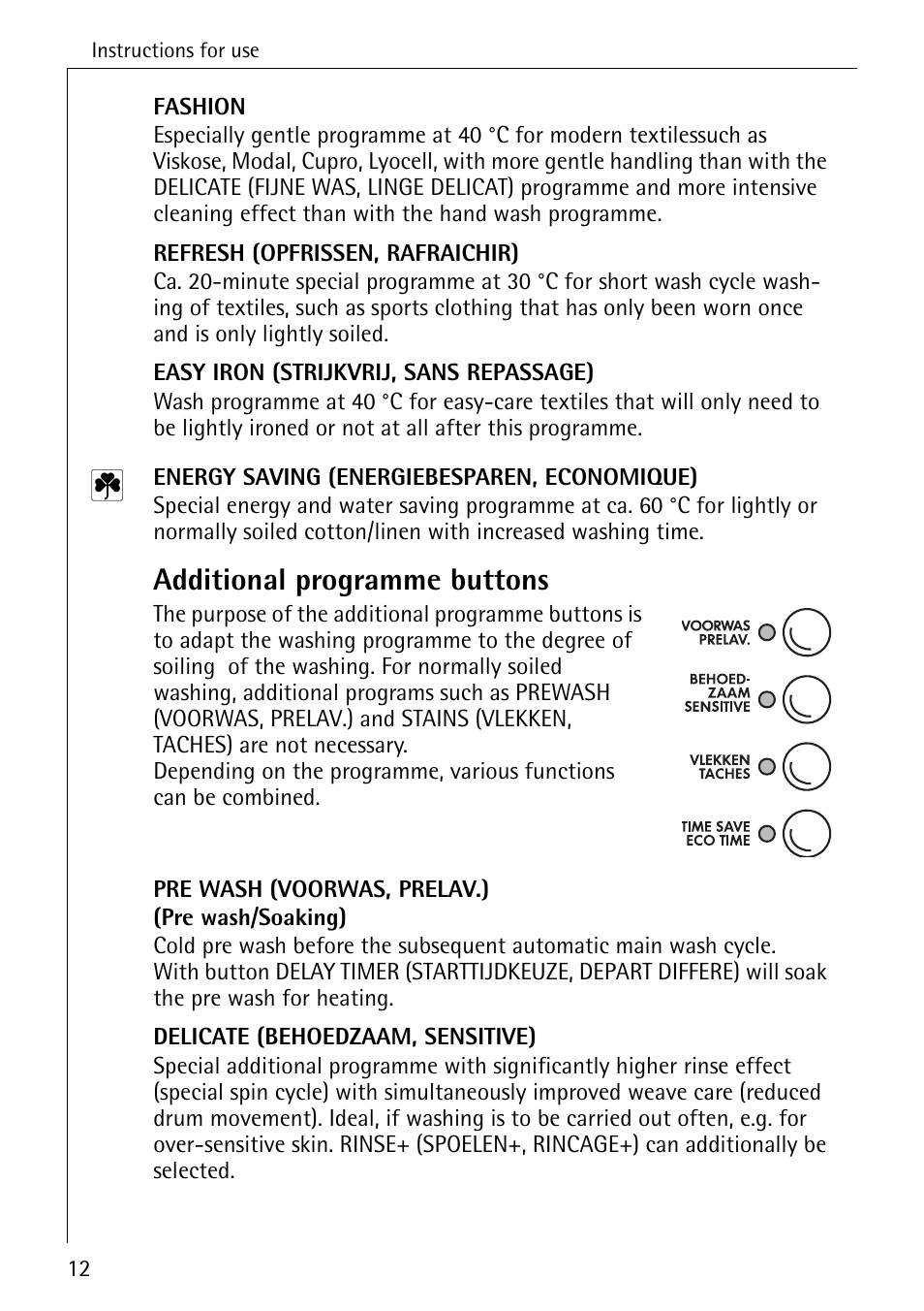 Additional programme buttons | AEG LAVAMAT 86740 User Manual | Page 12 / 64