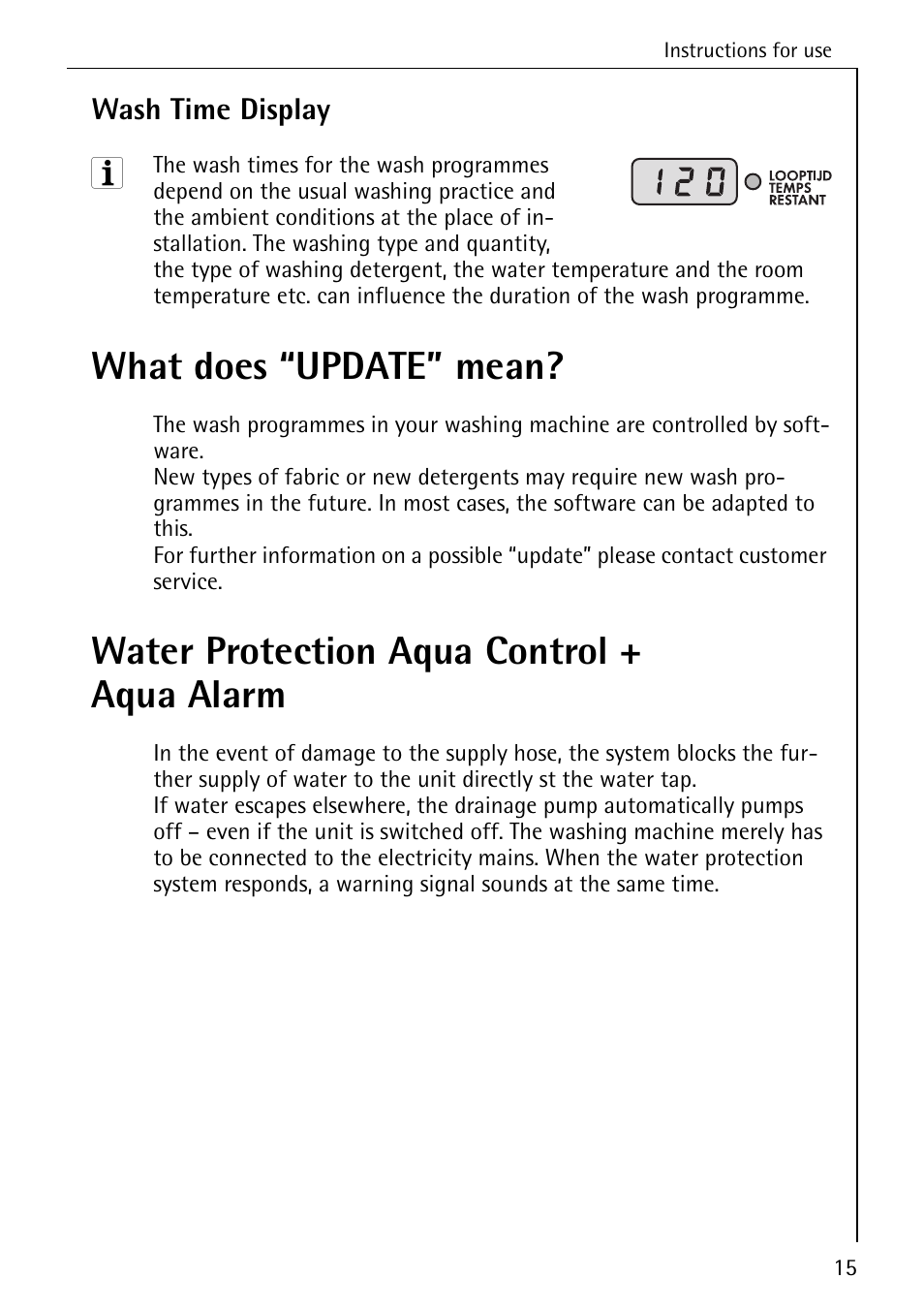 What does “update” mean, Water protection aqua control + aqua alarm | AEG LAVAMAT 86740 User Manual | Page 15 / 64