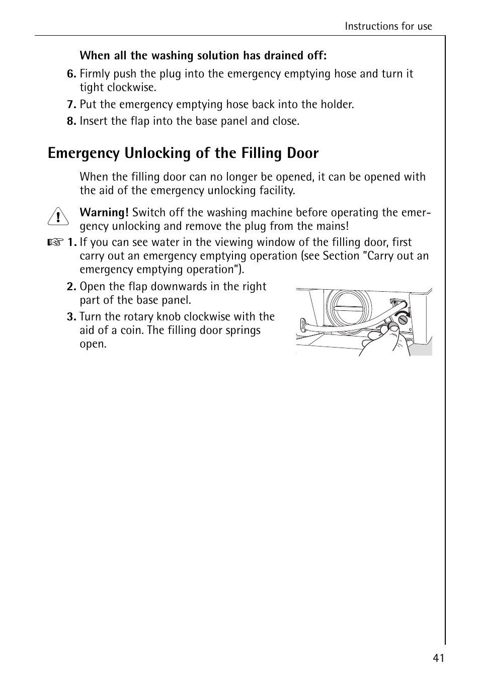 Emergency unlocking of the filling door | AEG LAVAMAT 86740 User Manual | Page 41 / 64
