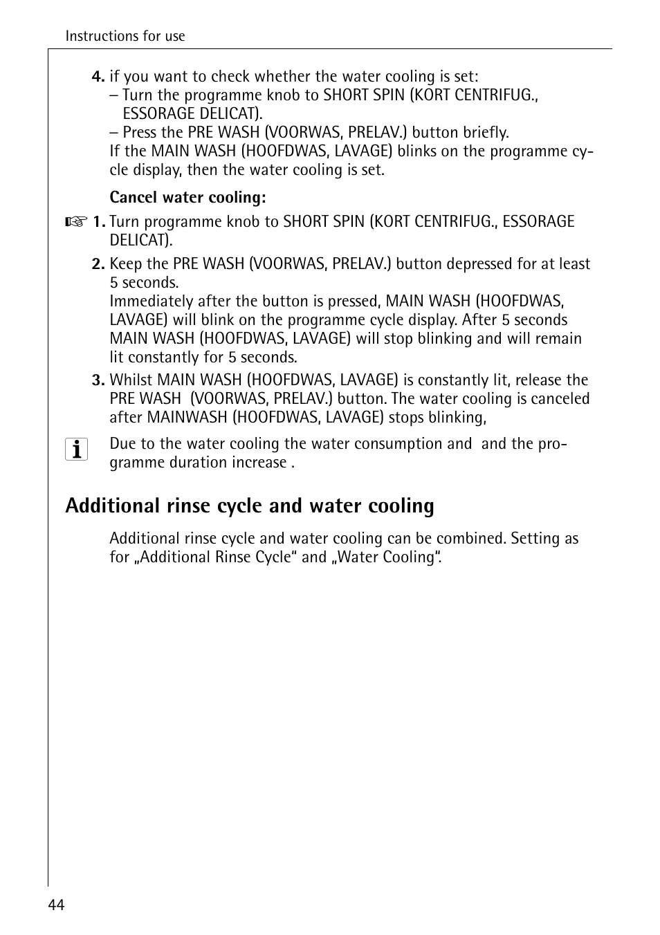 Additional rinse cycle and water cooling | AEG LAVAMAT 86740 User Manual | Page 44 / 64