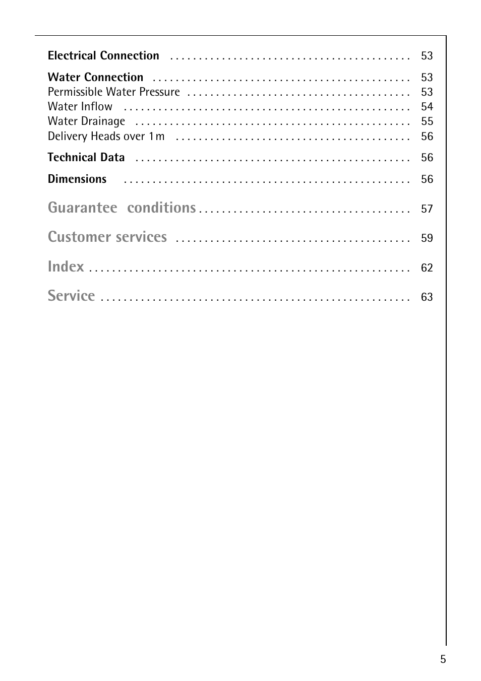 Guarantee conditions, Customer services, Index | Service | AEG LAVAMAT 86740 User Manual | Page 5 / 64