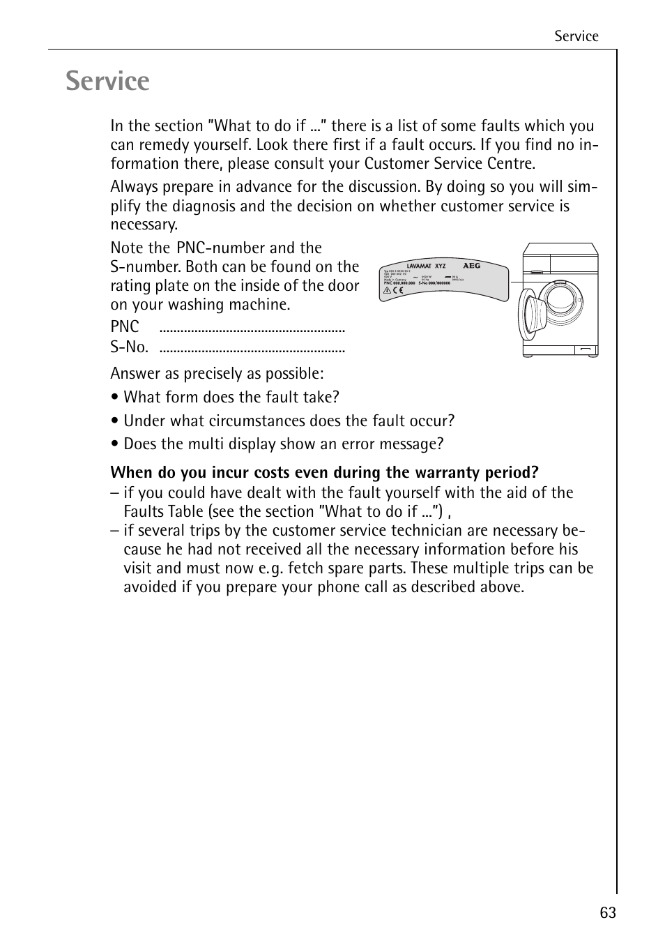 Service | AEG LAVAMAT 86740 User Manual | Page 63 / 64