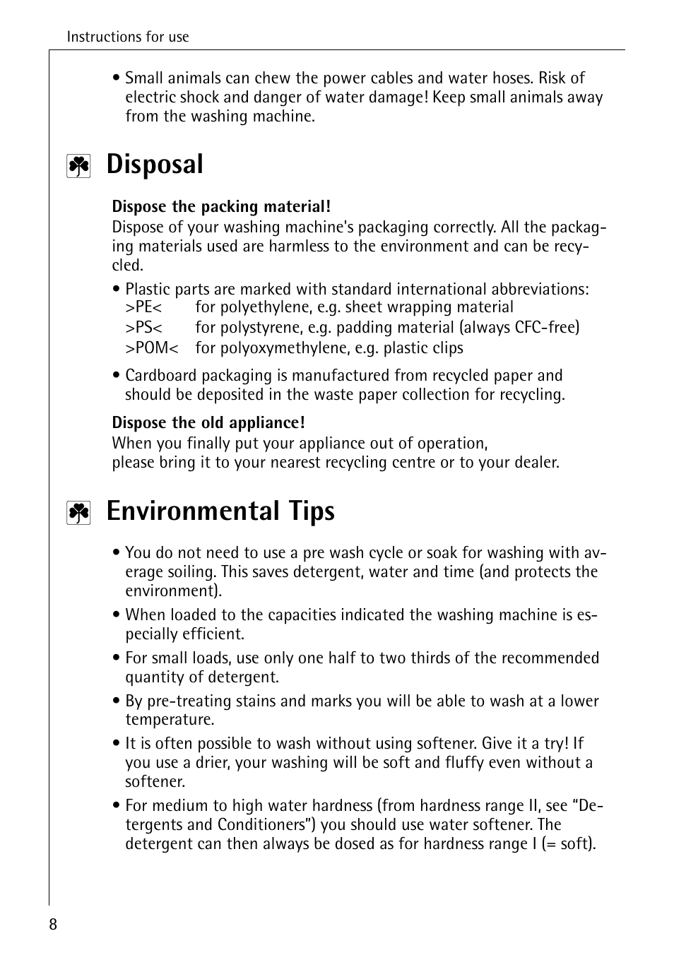 Disposal, Environmental tips | AEG LAVAMAT 86740 User Manual | Page 8 / 64