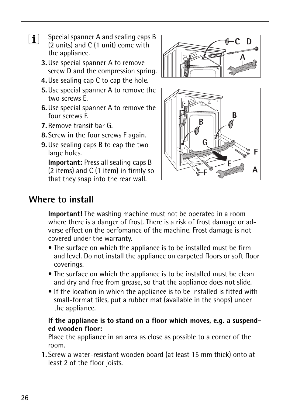 Where to install | AEG LAVAMAT 52600 User Manual | Page 26 / 36