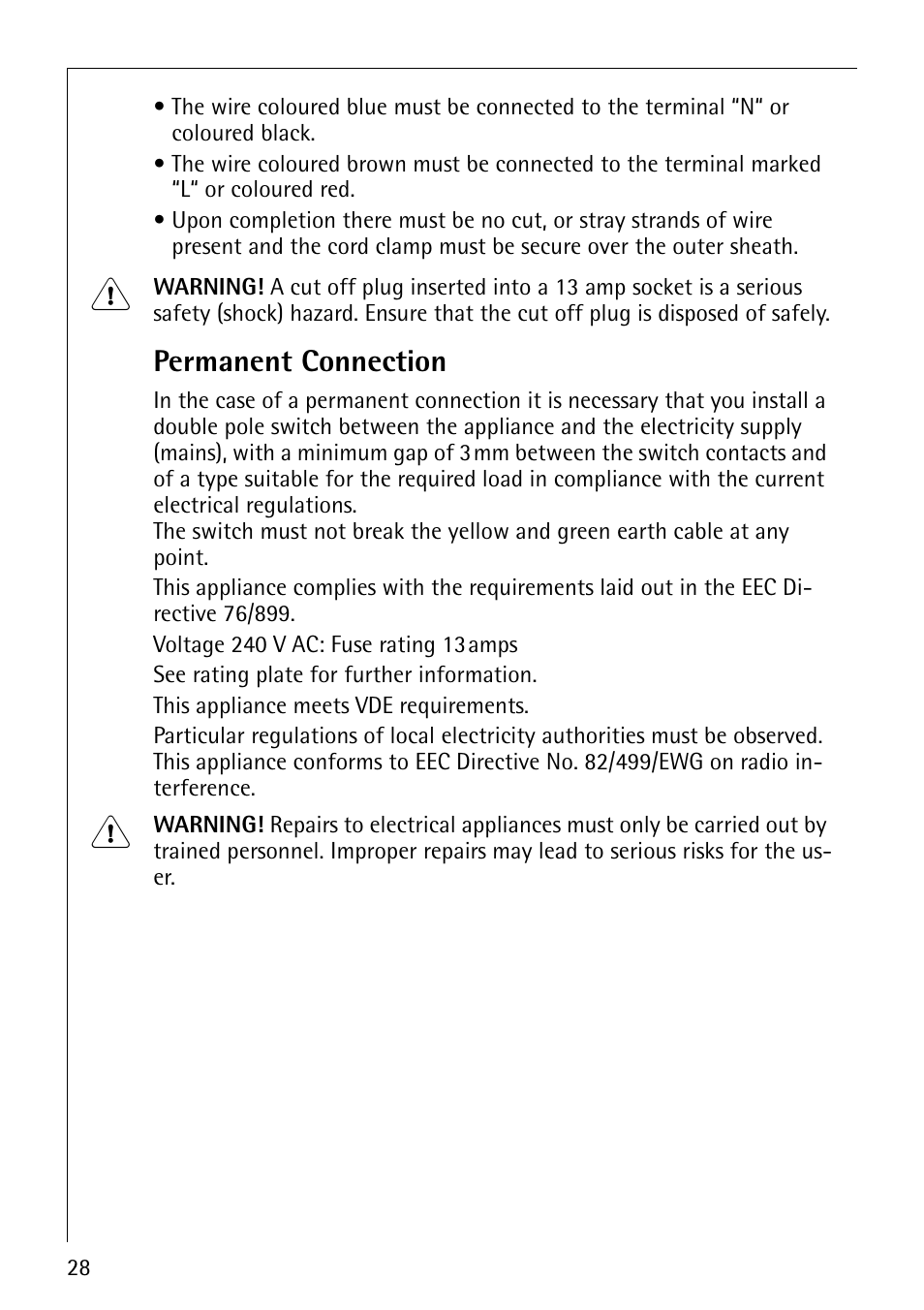 Permanent connection | AEG LAVAMAT 52600 User Manual | Page 28 / 36