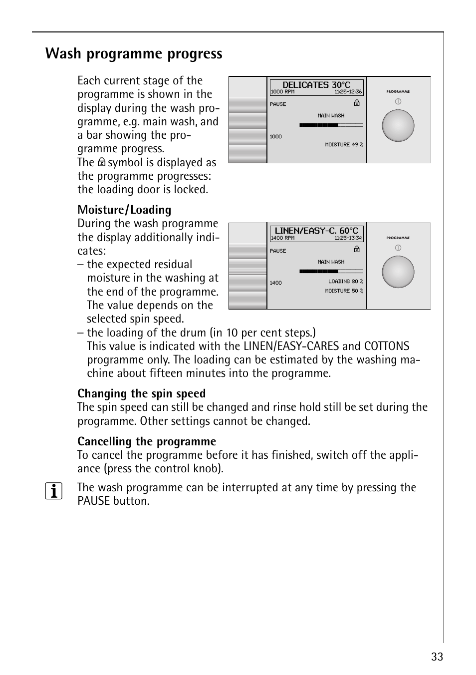 Wash programme progress | AEG LAVALOGIC 1600 User Manual | Page 33 / 68