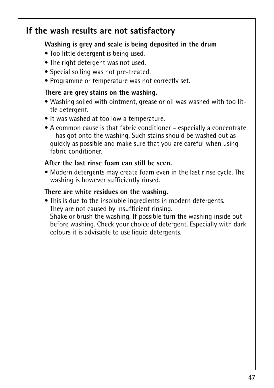 If the wash results are not satisfactory | AEG LAVALOGIC 1600 User Manual | Page 47 / 68