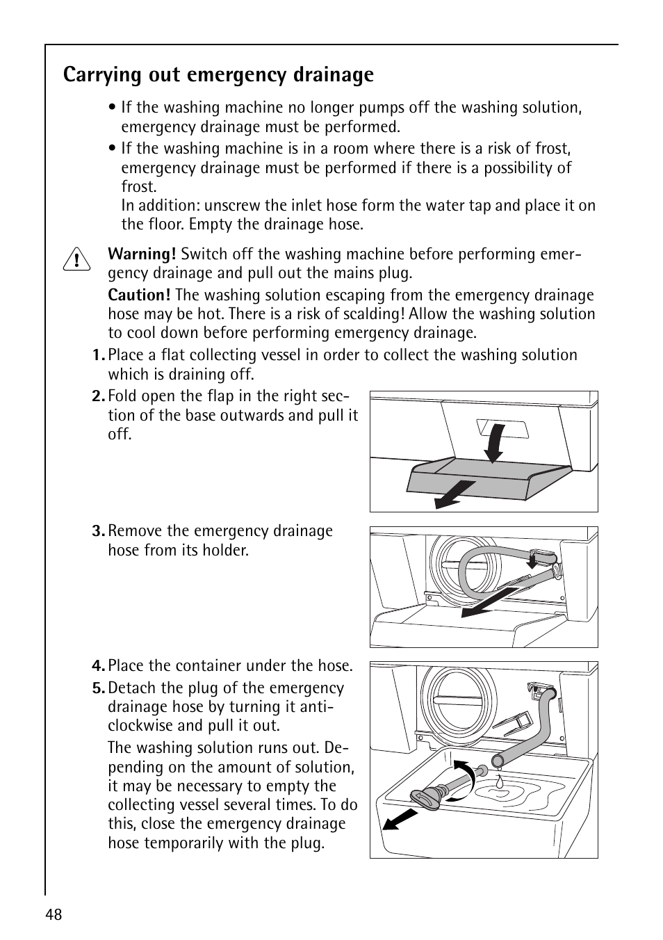Carrying out emergency drainage | AEG LAVALOGIC 1600 User Manual | Page 48 / 68