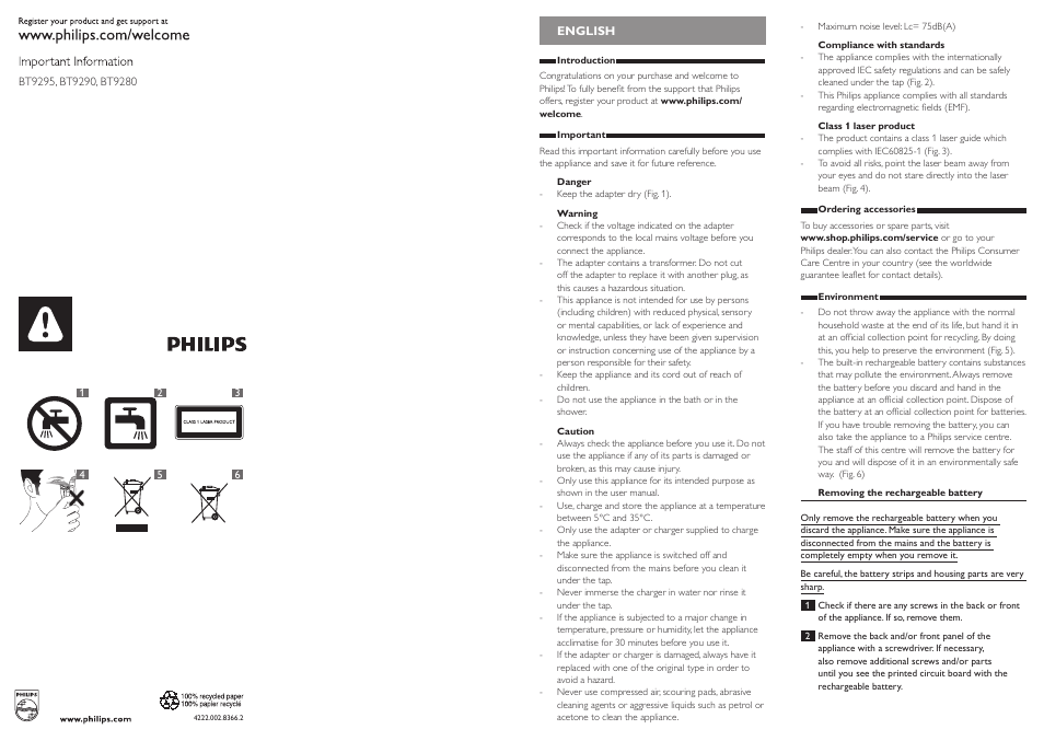 Philips BEARDTRIMMER Series 9000 barbero resistente al agua User Manual | 10 pages