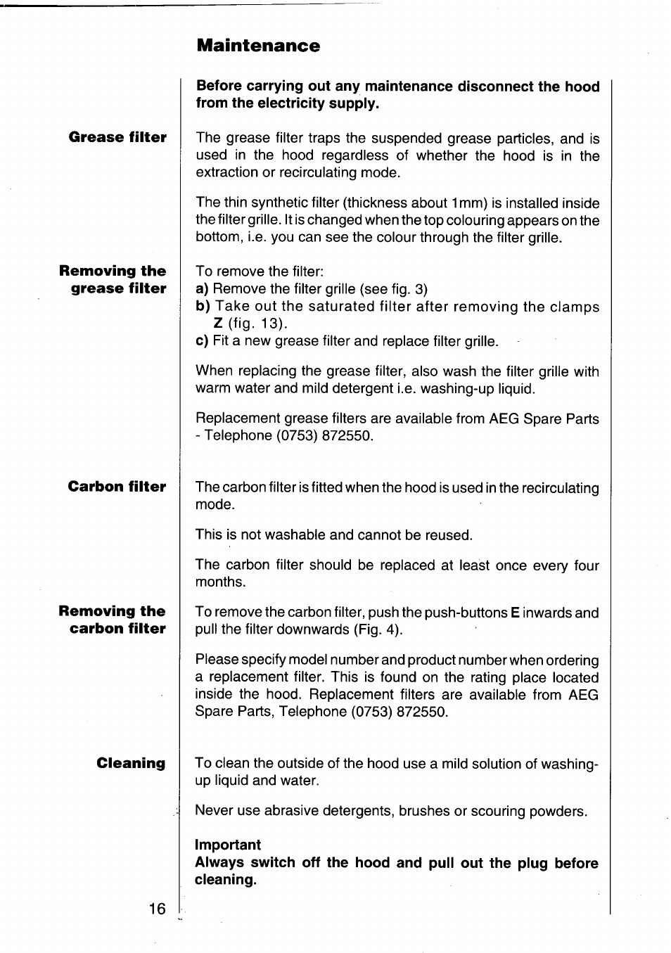 Maintenance | AEG 302D User Manual | Page 16 / 19