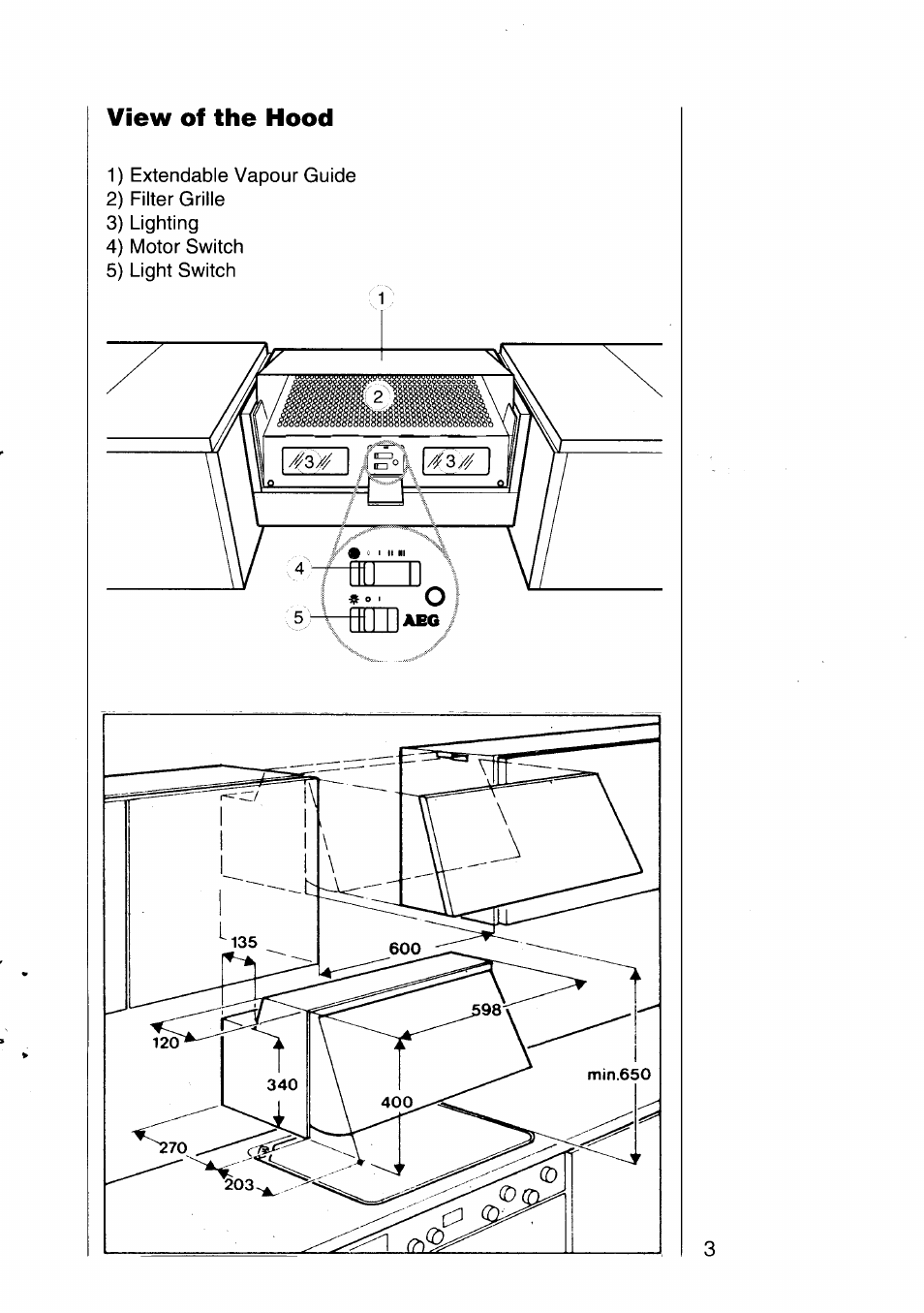 View of the hood | AEG 302D User Manual | Page 3 / 19