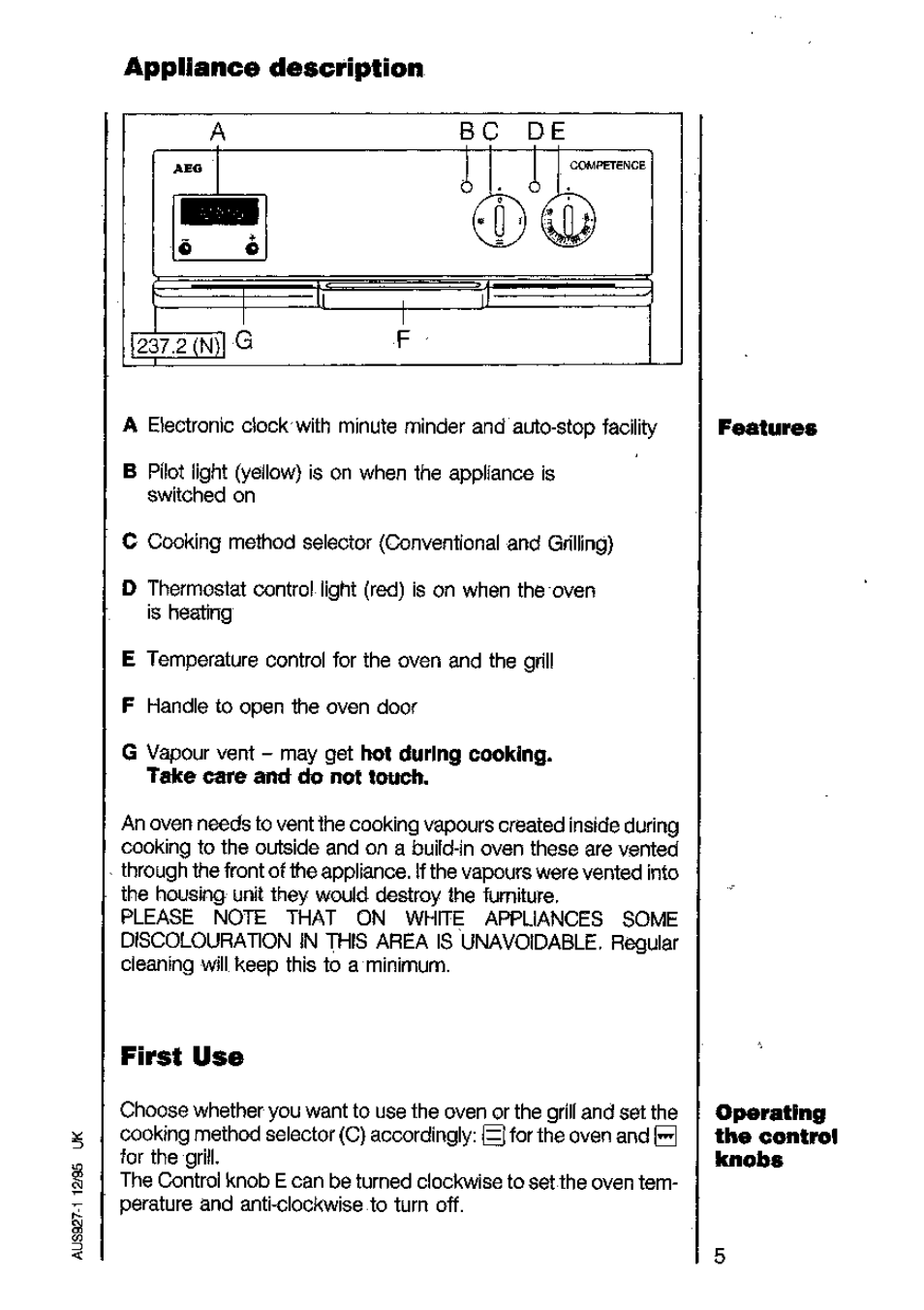 Appliance description, First use | AEG COMPETENCE 2040 B User Manual | Page 5 / 20