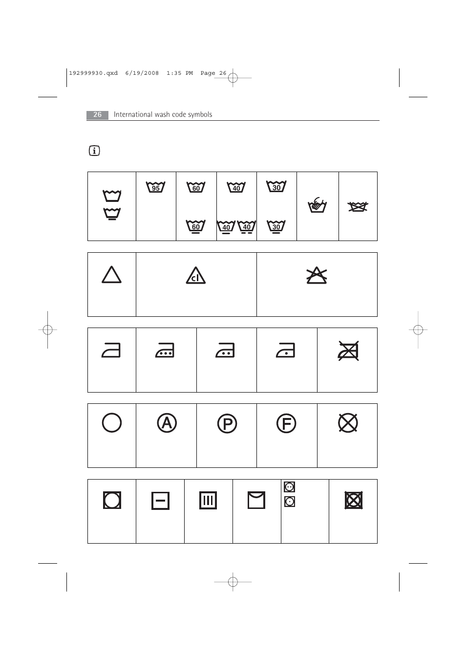 International wash code symbols, 26 international wash code symbols | AEG 52840 User Manual | Page 26 / 46