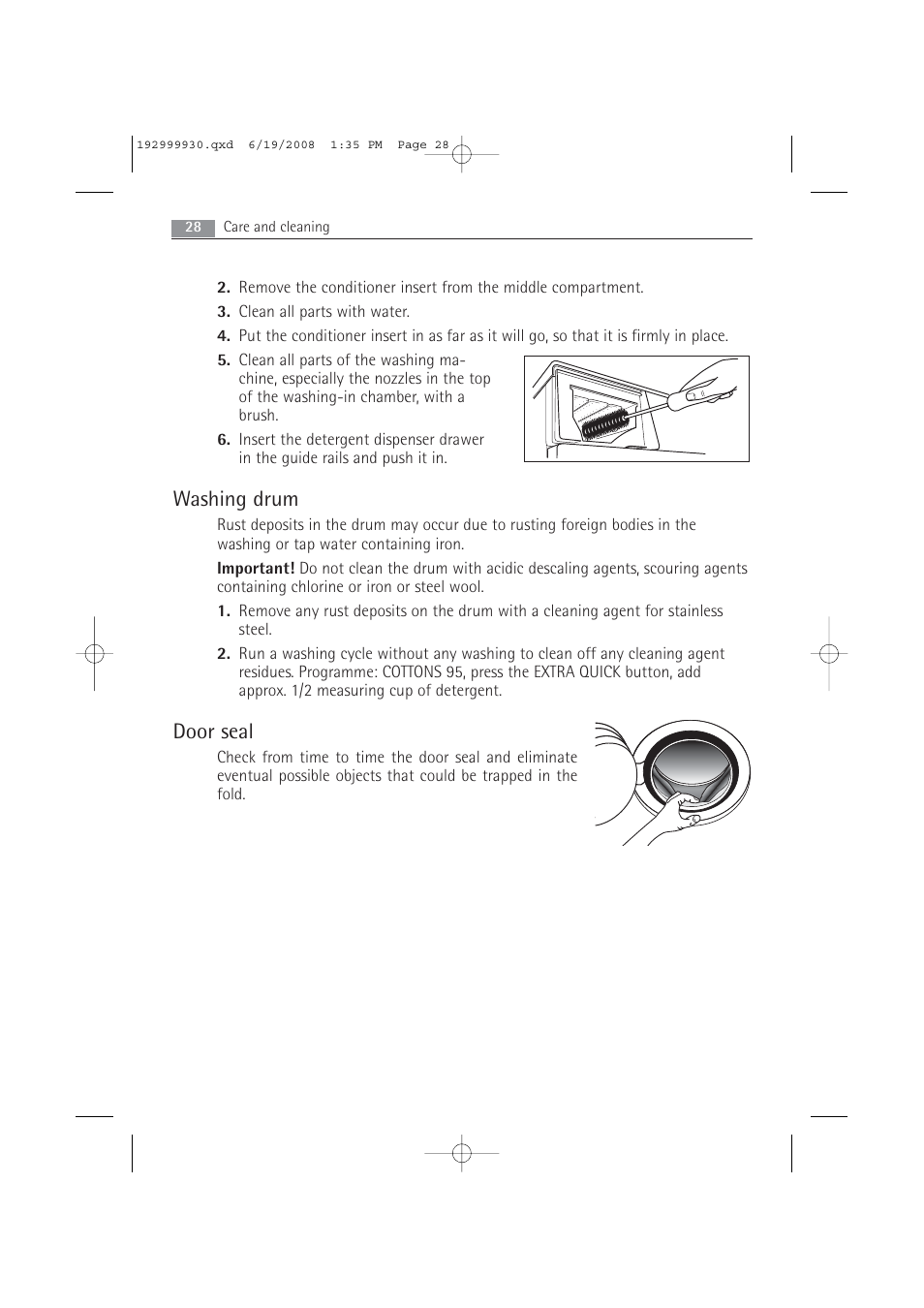 Washing drum, Door seal | AEG 52840 User Manual | Page 28 / 46