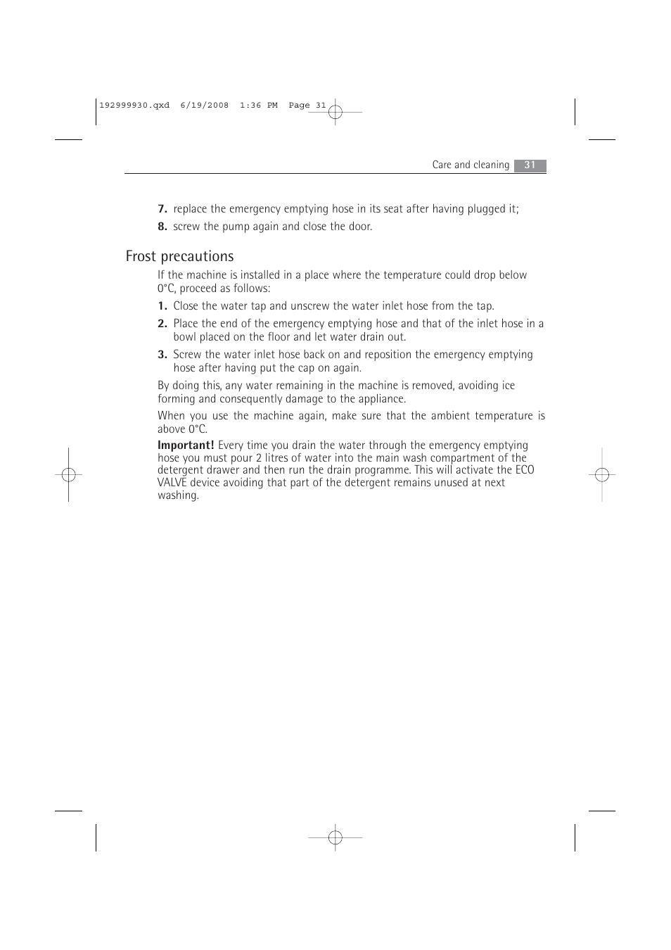 Frost precautions | AEG 52840 User Manual | Page 31 / 46