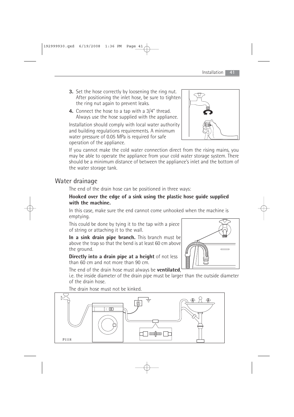 Water drainage | AEG 52840 User Manual | Page 41 / 46