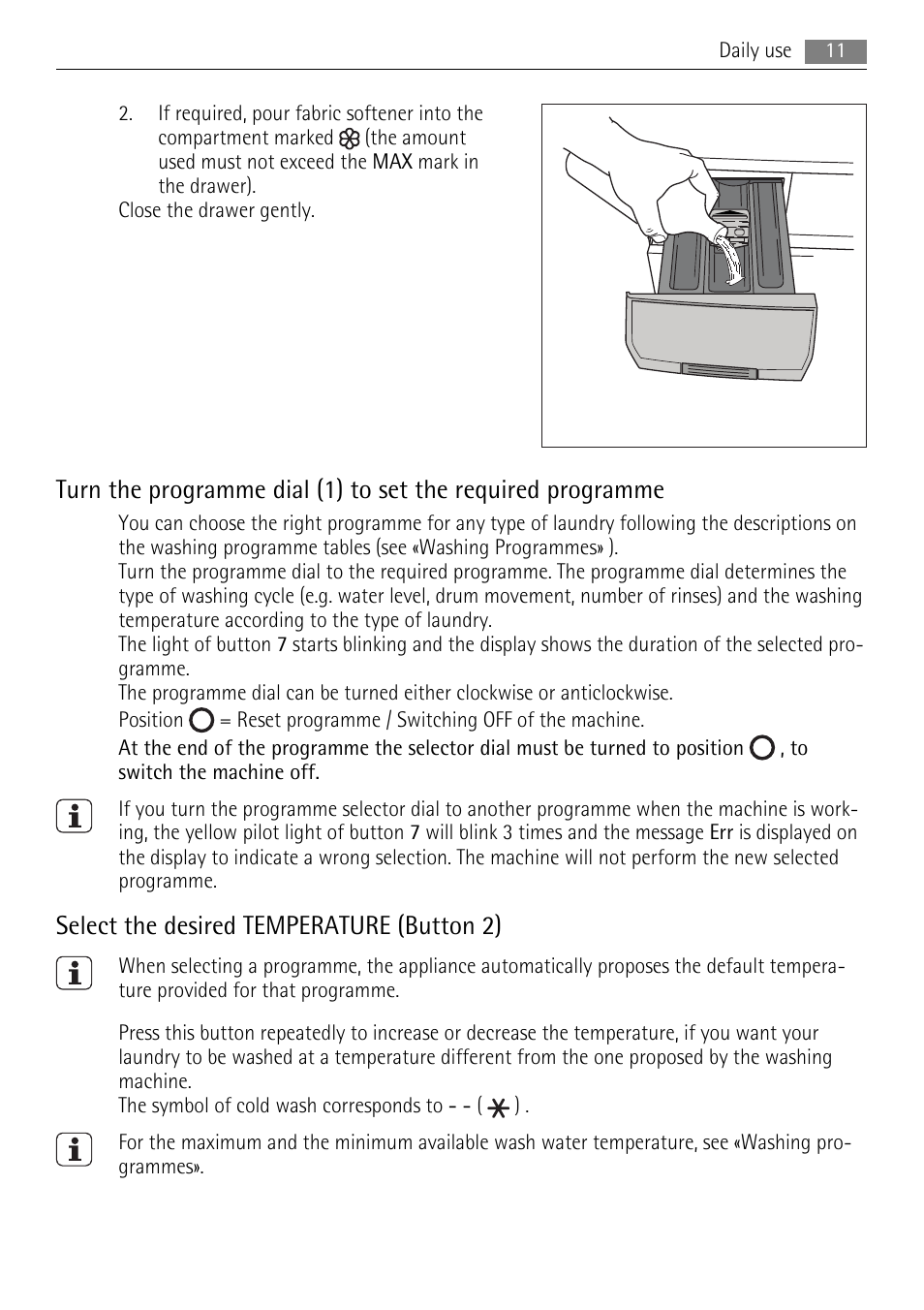 Select the desired temperature (button 2) | AEG LAVAMAT 72850 M User Manual | Page 11 / 40