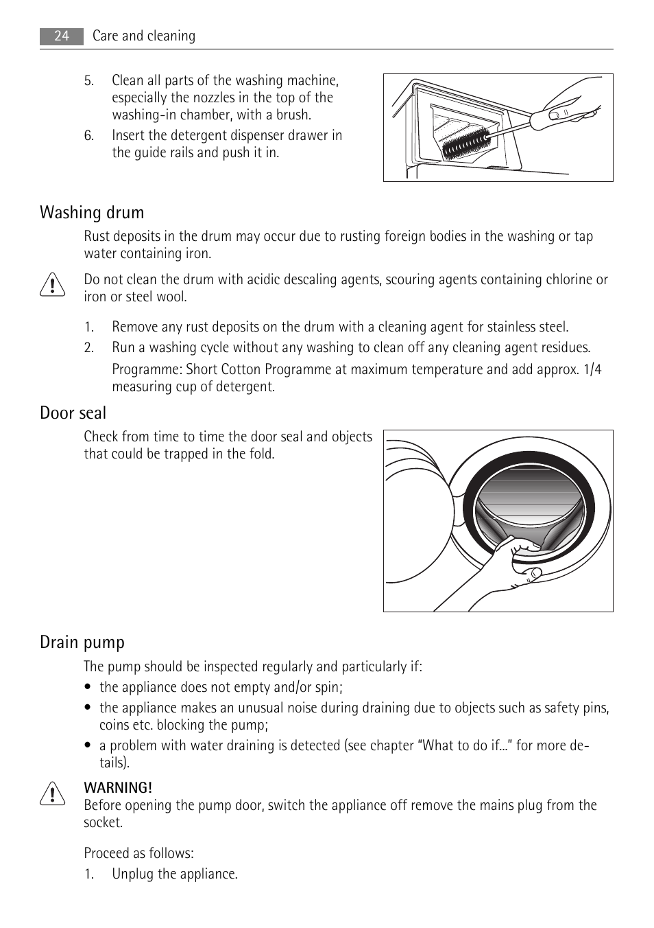 Washing drum, Door seal, Drain pump | AEG LAVAMAT 72850 M User Manual | Page 24 / 40