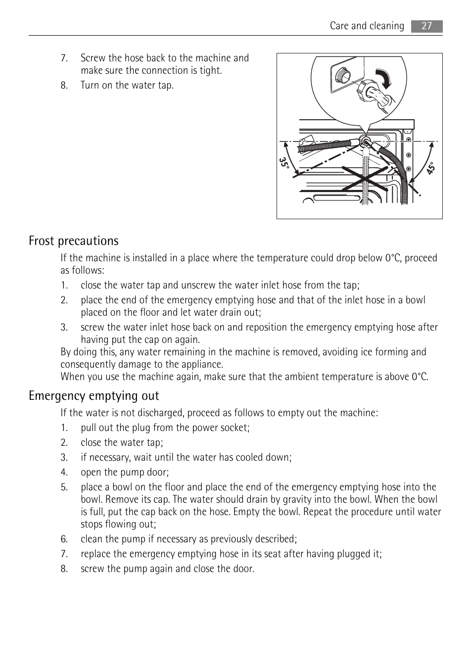 Frost precautions, Emergency emptying out | AEG LAVAMAT 72850 M User Manual | Page 27 / 40