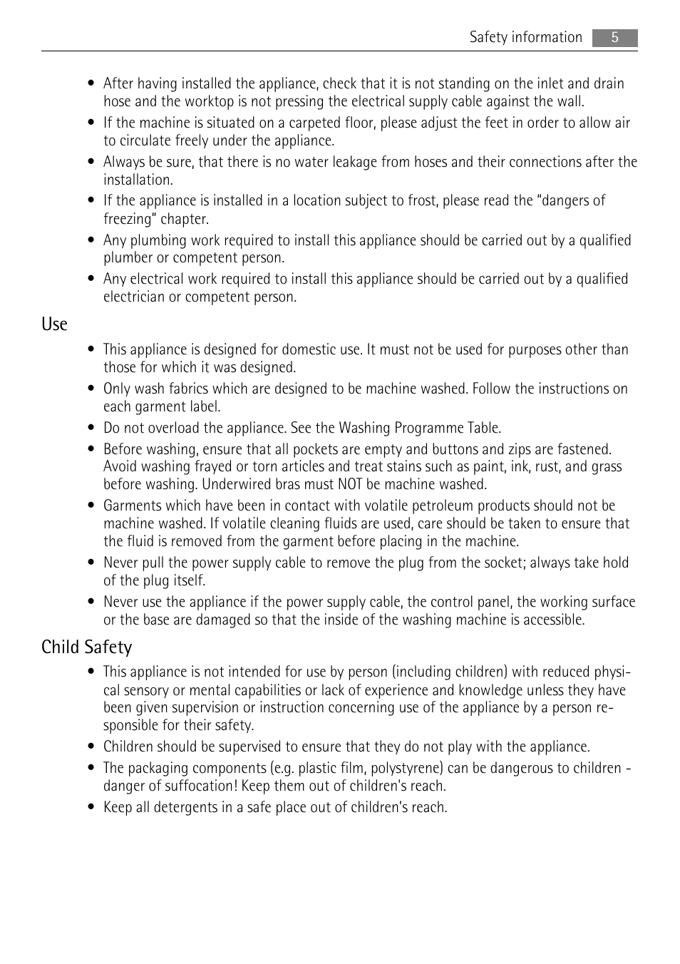Child safety | AEG LAVAMAT 72850 M User Manual | Page 5 / 40