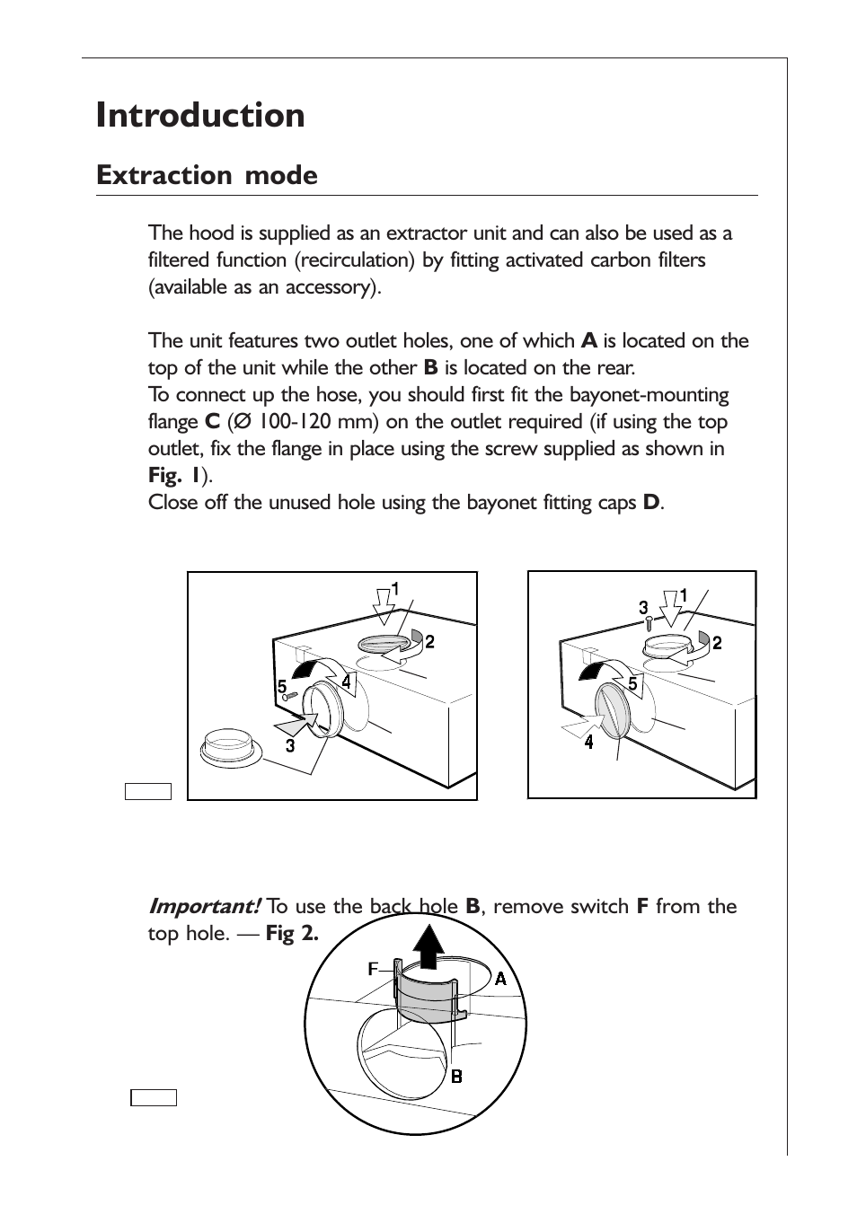 Introduction, Extraction mode | AEG EXTRACTORHOOD 125 D User Manual | Page 3 / 20