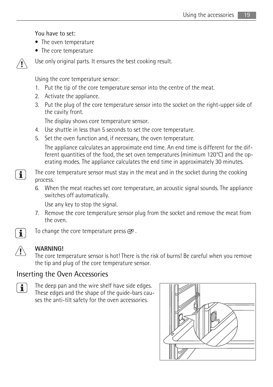 Inserting the oven accessories | AEG BS9304001 User Manual | Page 19 / 28