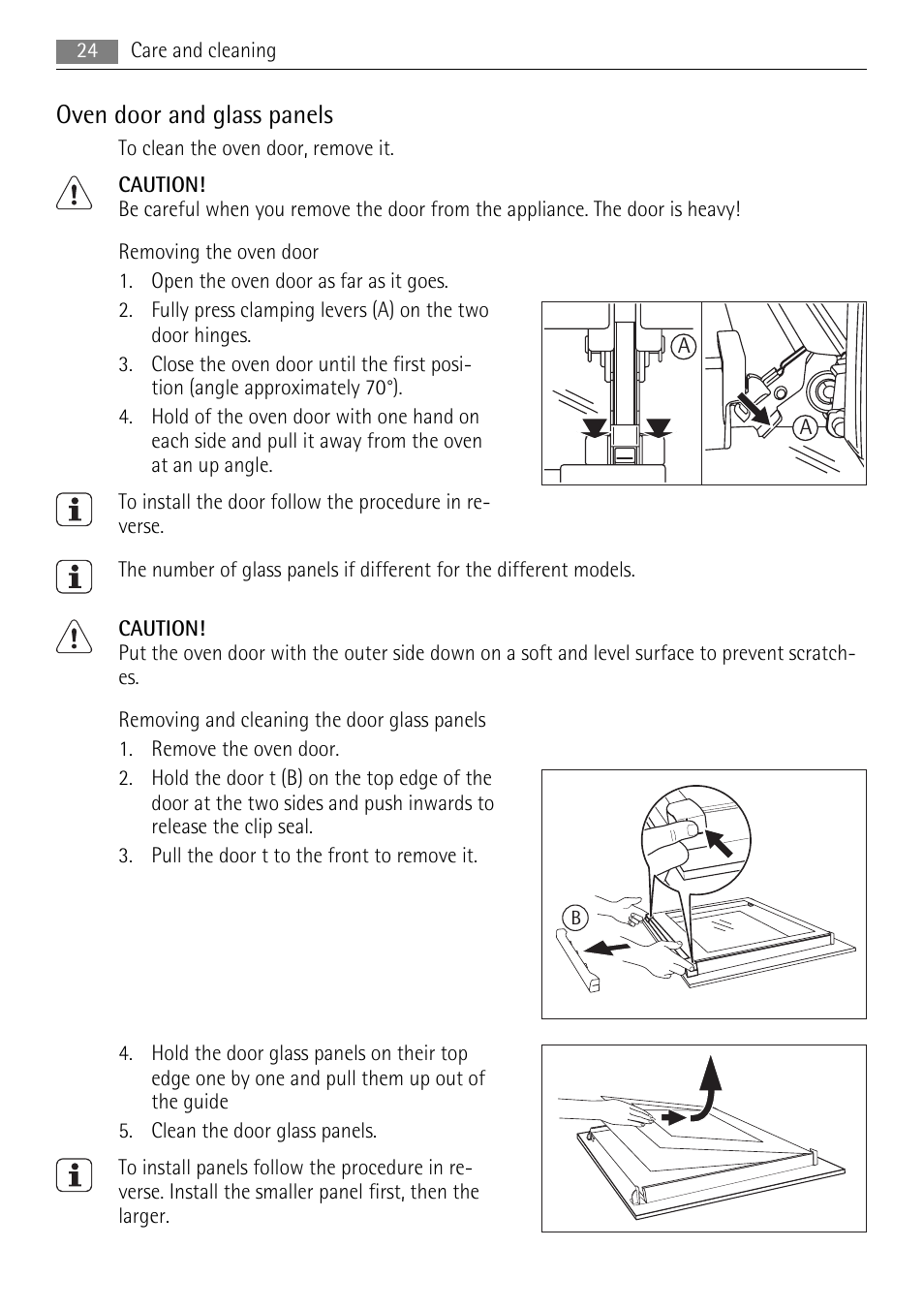 Oven door and glass panels | AEG BS9304001 User Manual | Page 24 / 28