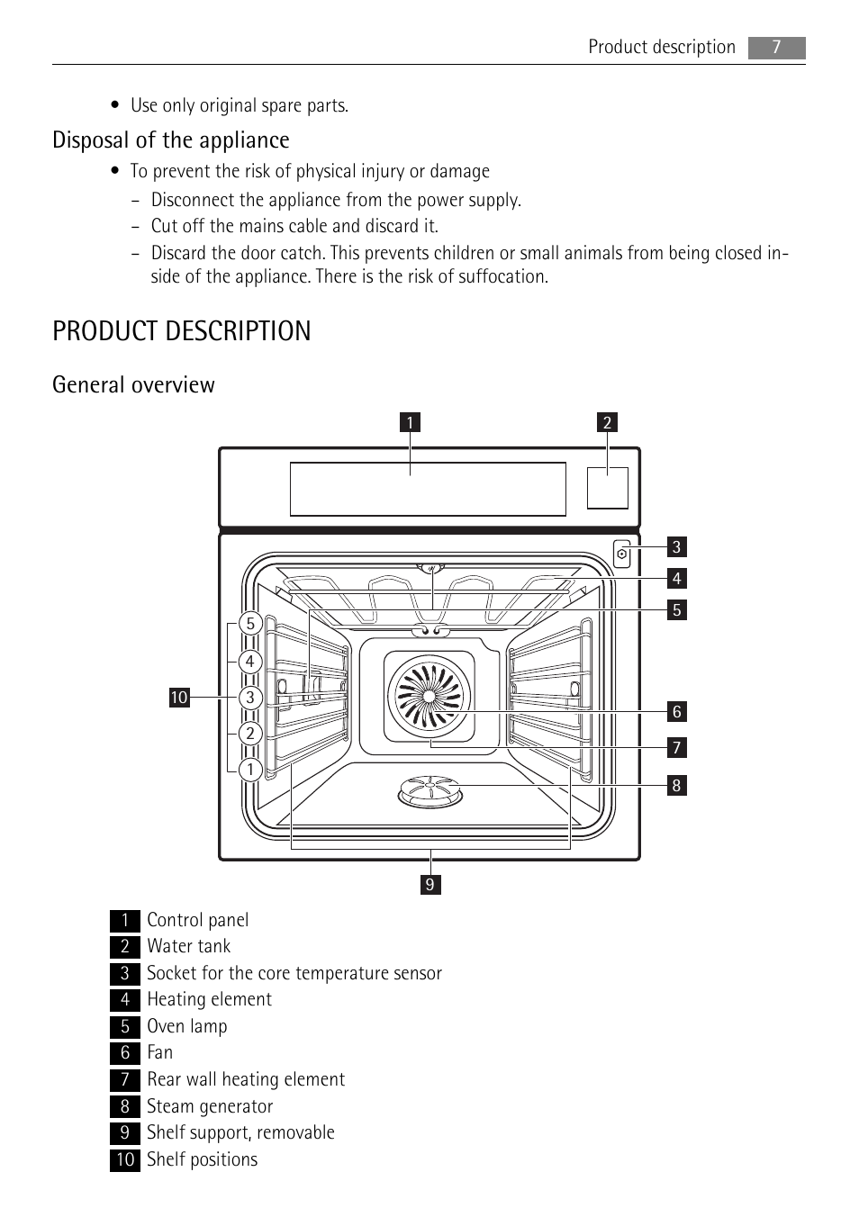 Product description, Disposal of the appliance, General overview | AEG BS9304001 User Manual | Page 7 / 28