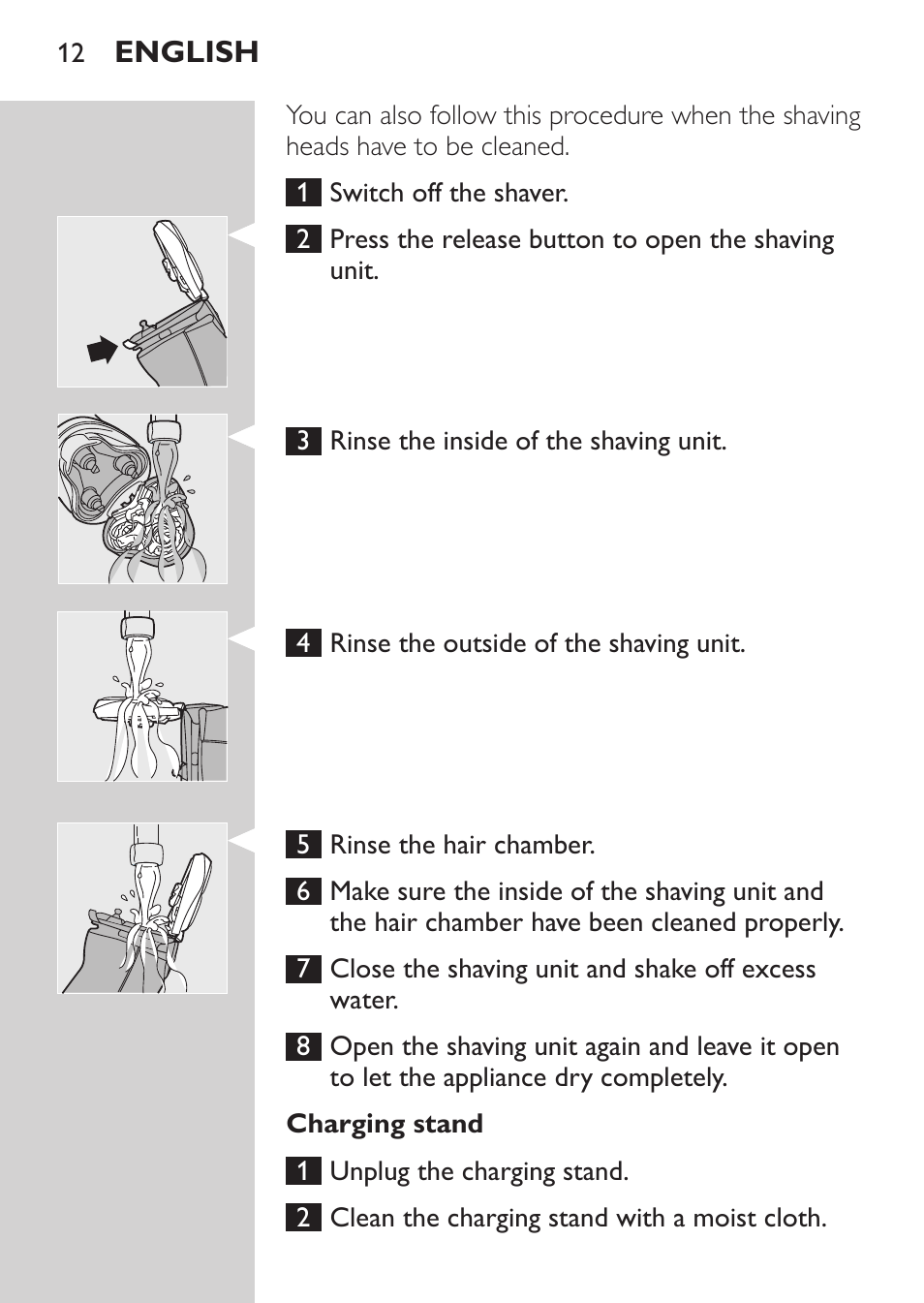 Charging stand, English | Philips Afeitadora NIVEA FOR MEN User Manual | Page 10 / 96