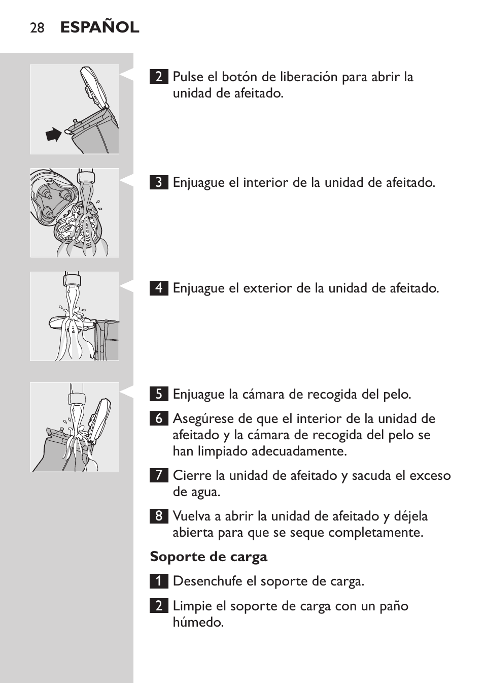 Soporte de carga, Español | Philips Afeitadora NIVEA FOR MEN User Manual | Page 26 / 96