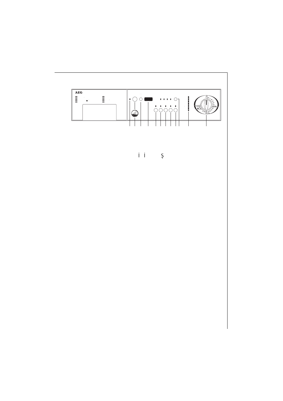 Control panel, A mains on light, B on/off button (açma kapama) | Buttons and corresponding functions, Description of the appliance | AEG LAVAMAT 135 EL User Manual | Page 11 / 43