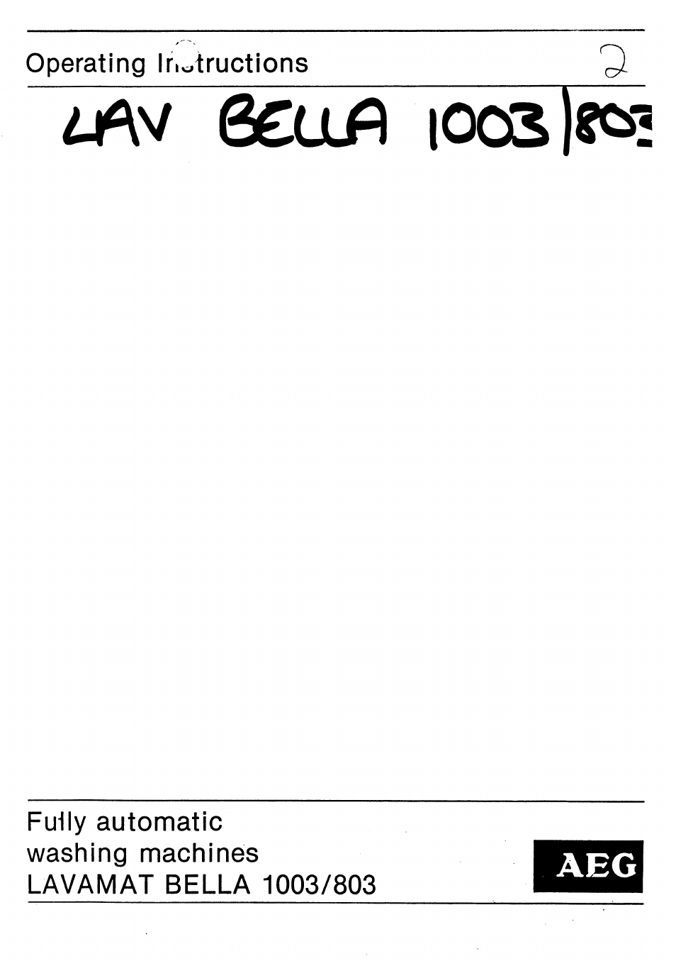 AEG LAVMAT BELLA 1003/803 User Manual | 16 pages