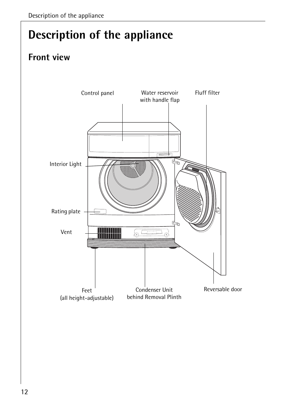 Description of the appliance, Front view | AEG LAVATHERM 57320 User Manual | Page 12 / 36
