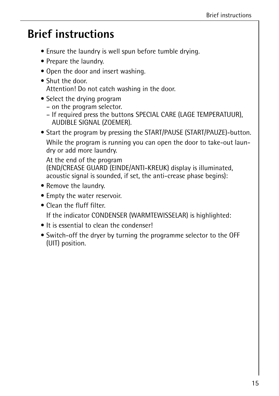 Brief instructions | AEG LAVATHERM 57320 User Manual | Page 15 / 36