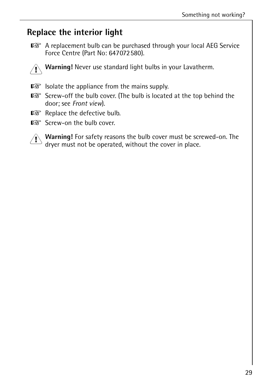 Replace the interior light | AEG LAVATHERM 57320 User Manual | Page 29 / 36