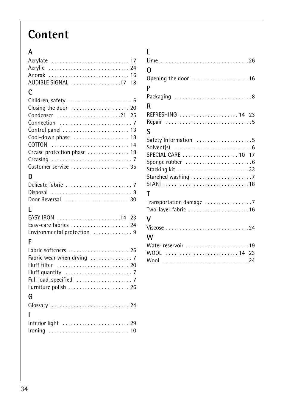 Content | AEG LAVATHERM 57320 User Manual | Page 34 / 36