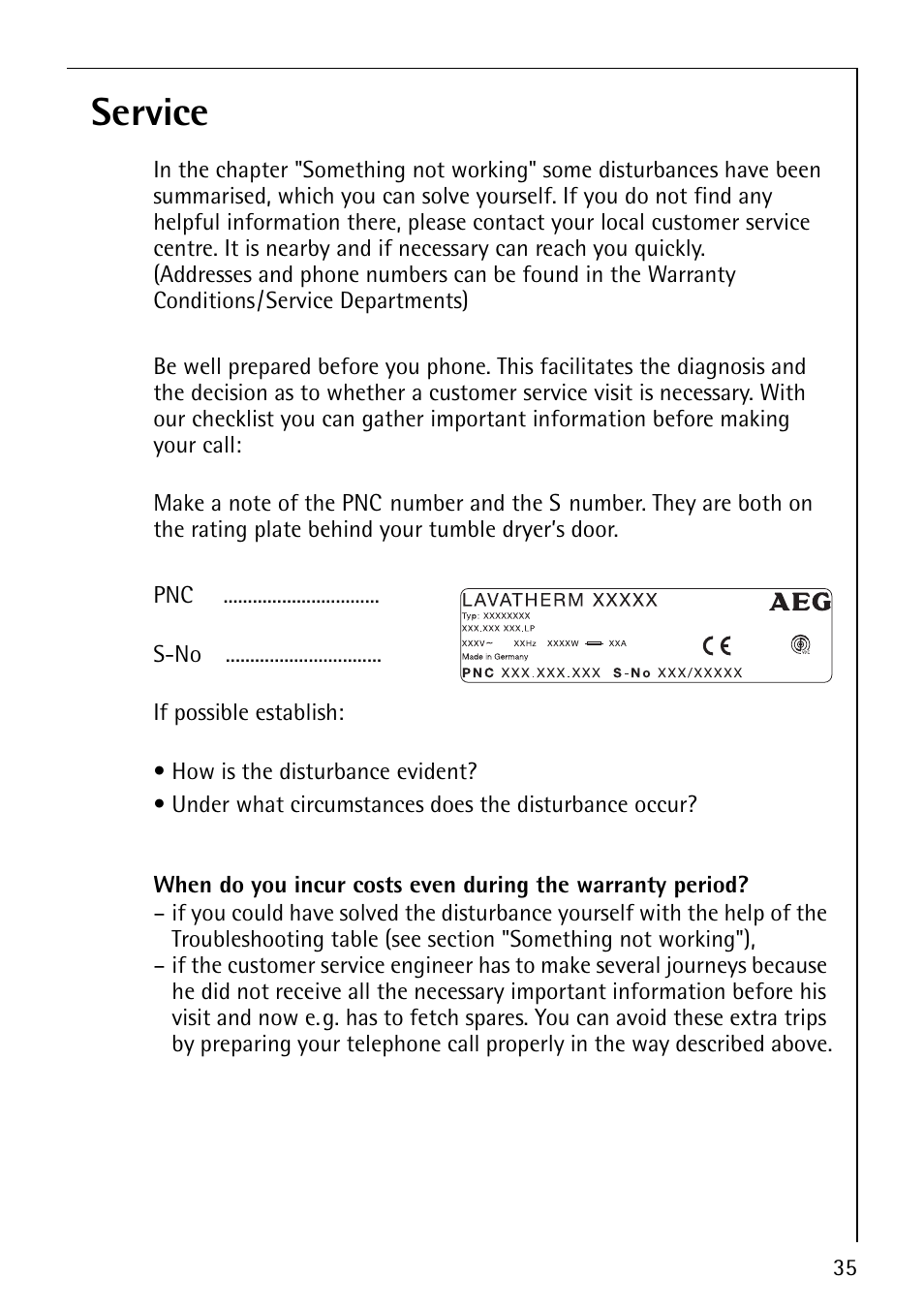 Service | AEG LAVATHERM 57320 User Manual | Page 35 / 36