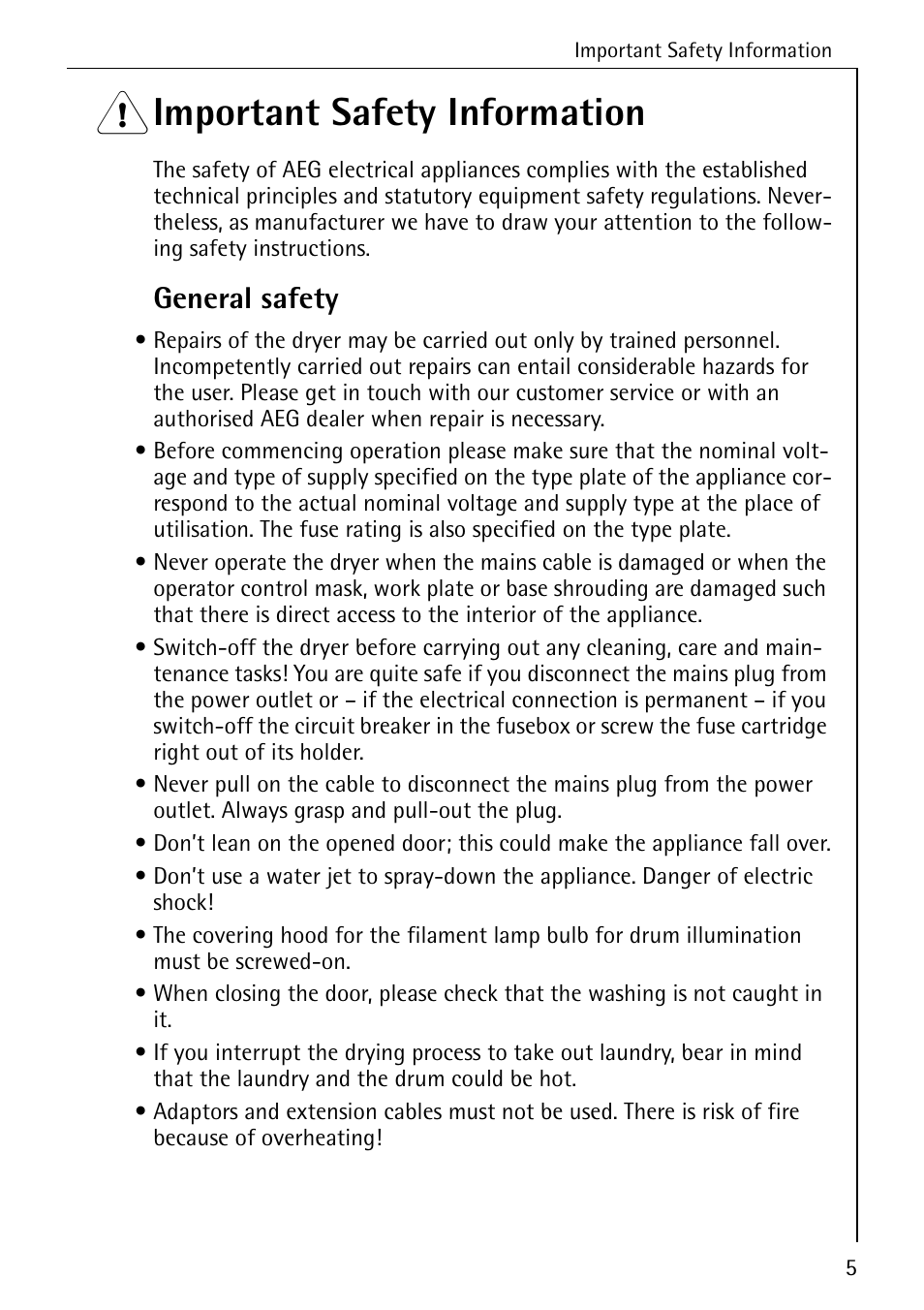 1 important safety information, General safety | AEG LAVATHERM 57320 User Manual | Page 5 / 36