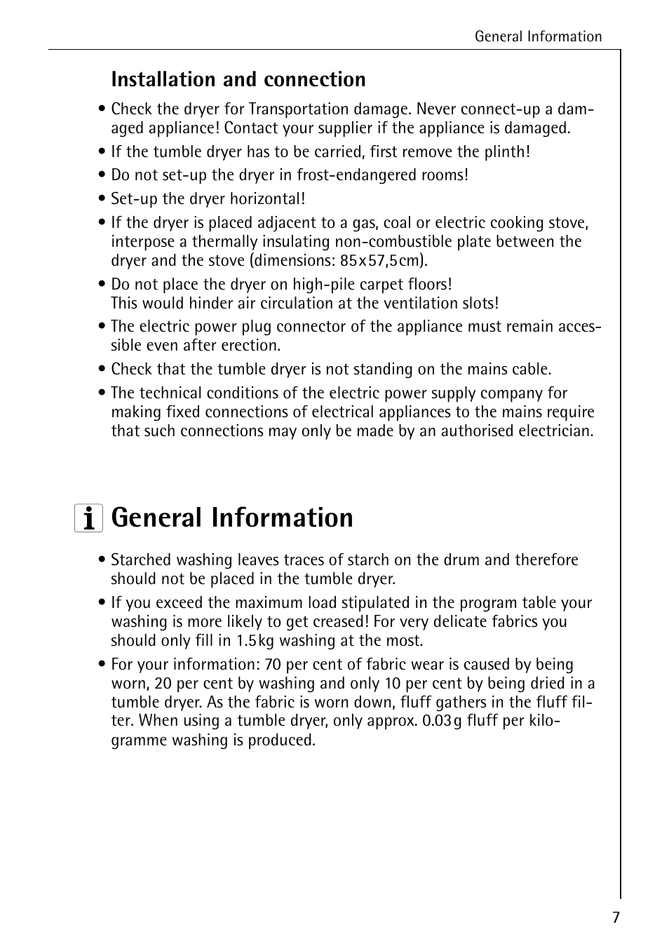 3 general information, Installation and connection | AEG LAVATHERM 57320 User Manual | Page 7 / 36