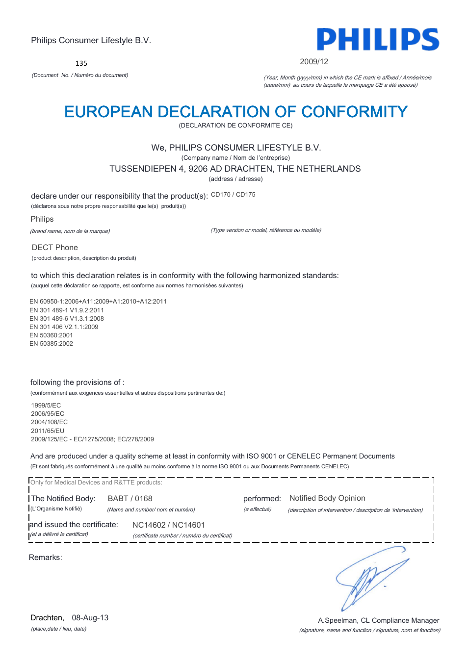 European declaration of conformity | Philips CD170 User Manual | Page 3 / 22